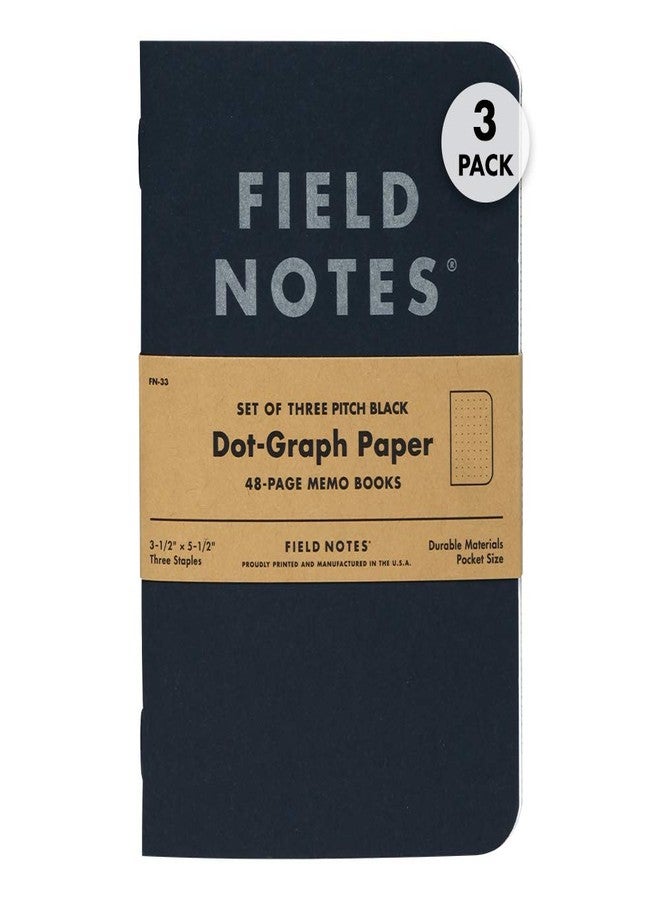 Field Notes 3-Pack Pitch Black Memo Books (3.5" X 5.5"), Dot-Graph, 48 Pages | Thin Pocket Sized EDC Notebook With 90 GSM Paper & Paperback Cover | Work Notebooks For Note Taking | Made in the USA - Image 1